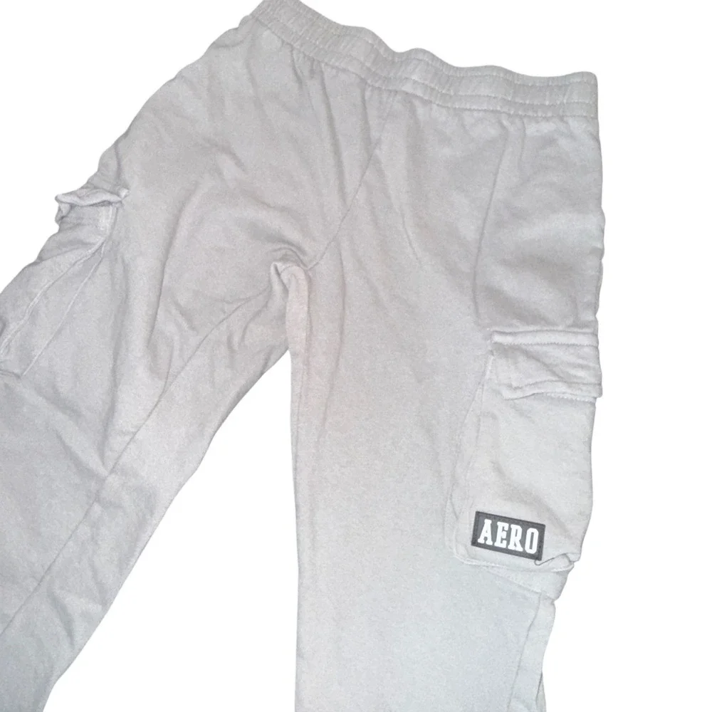 Aeropostale Kids Gray Cargo Jogger Sweatpants Boys Size L 14/16 Fleece‎ Lined